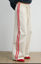 Striped Wide Leg Drawstring Track Pants