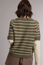 Stripe Short Sleeve Sweater Cardigan Olive/Taupe