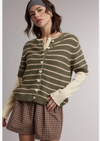 Stripe Short Sleeve Sweater Cardigan Olive/Taupe