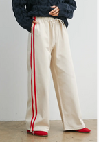Striped Wide Leg Drawstring Track Pants