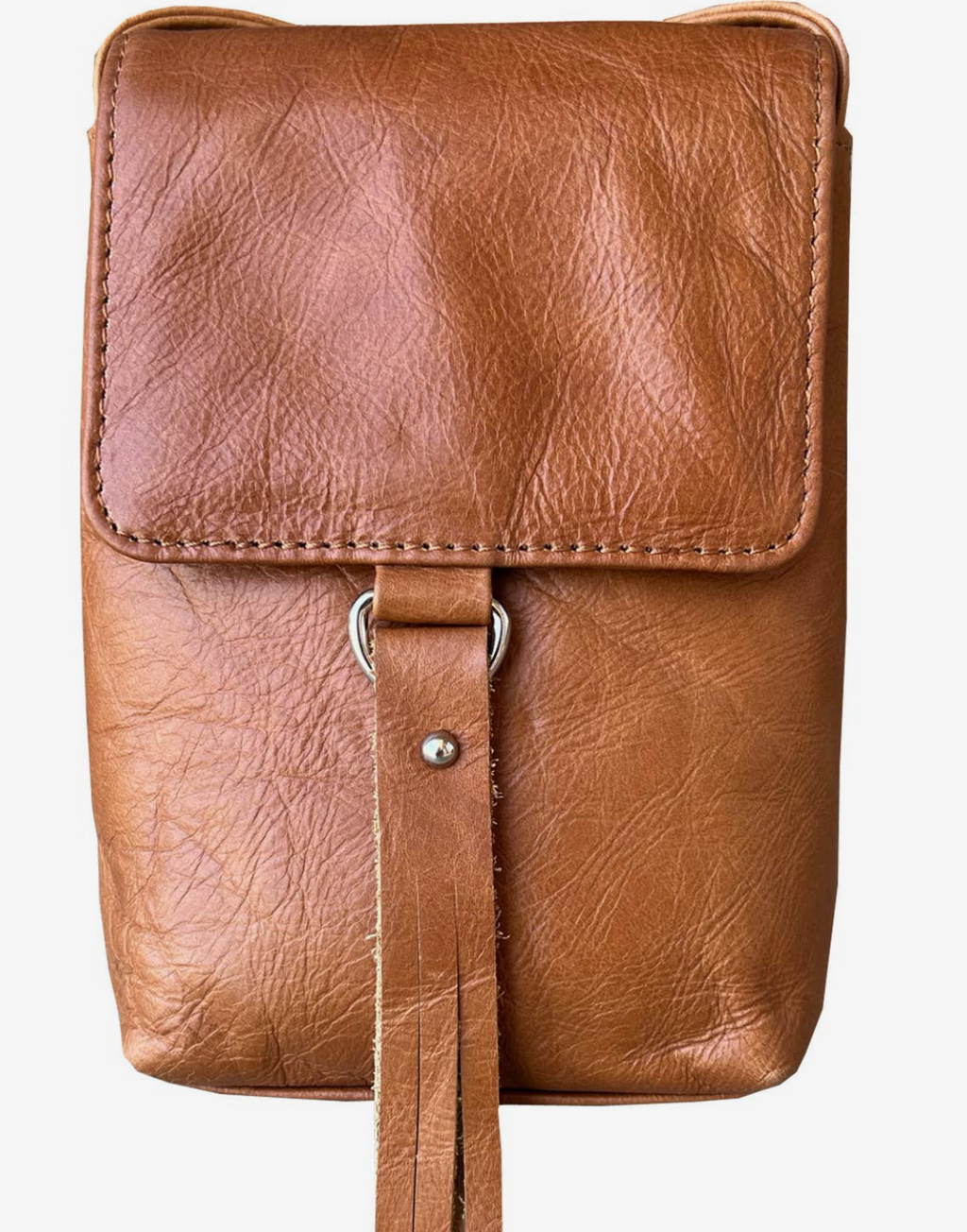 Cowhide Leather Small Crossbody for Phone-light brown