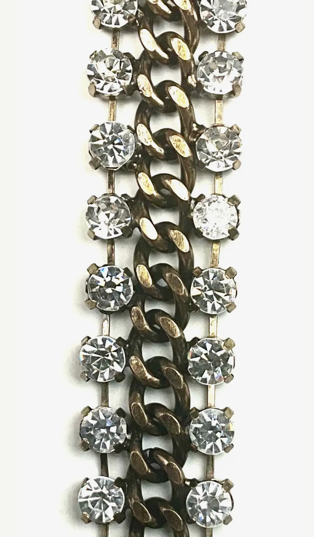 Bracelet -Curb Chain & Cup Chains w/Rhinestones & Fold Clasp