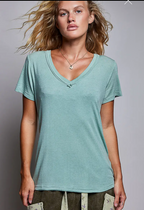 Signature Jersey Stone Washed V Neck Top-teal-sage