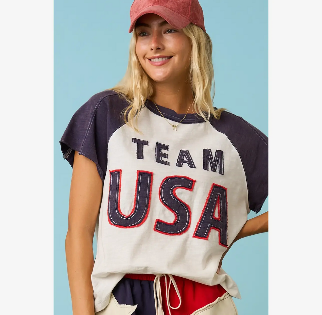 Team USA Patchwork Raglan Short Sleeve Top