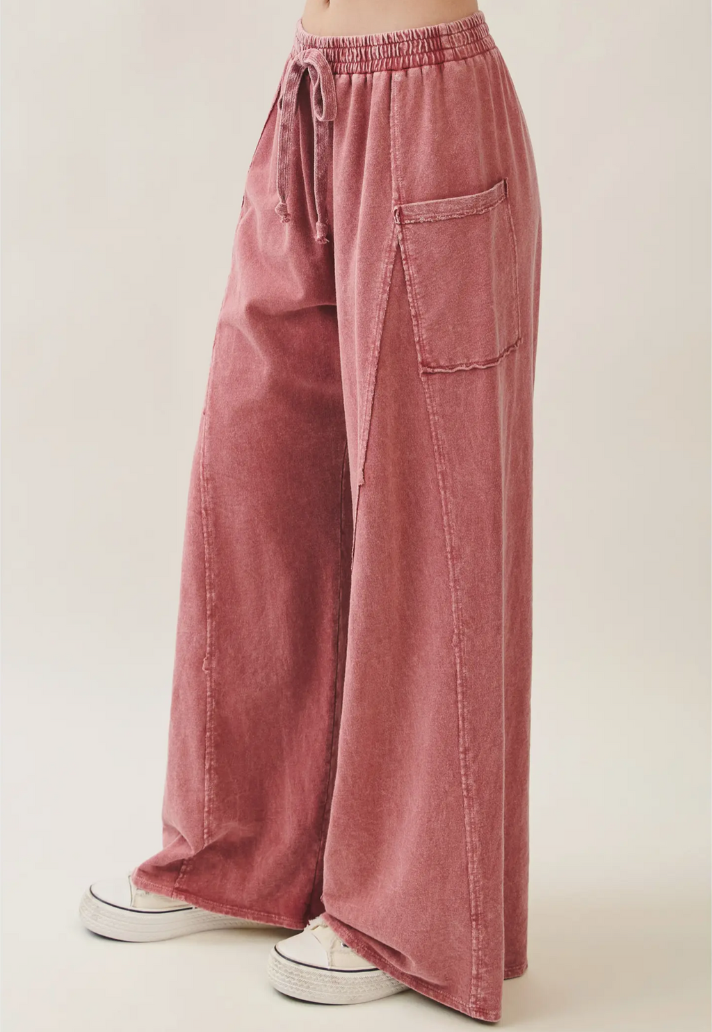 Mineral Washed Flare Terry Pants-terracotta