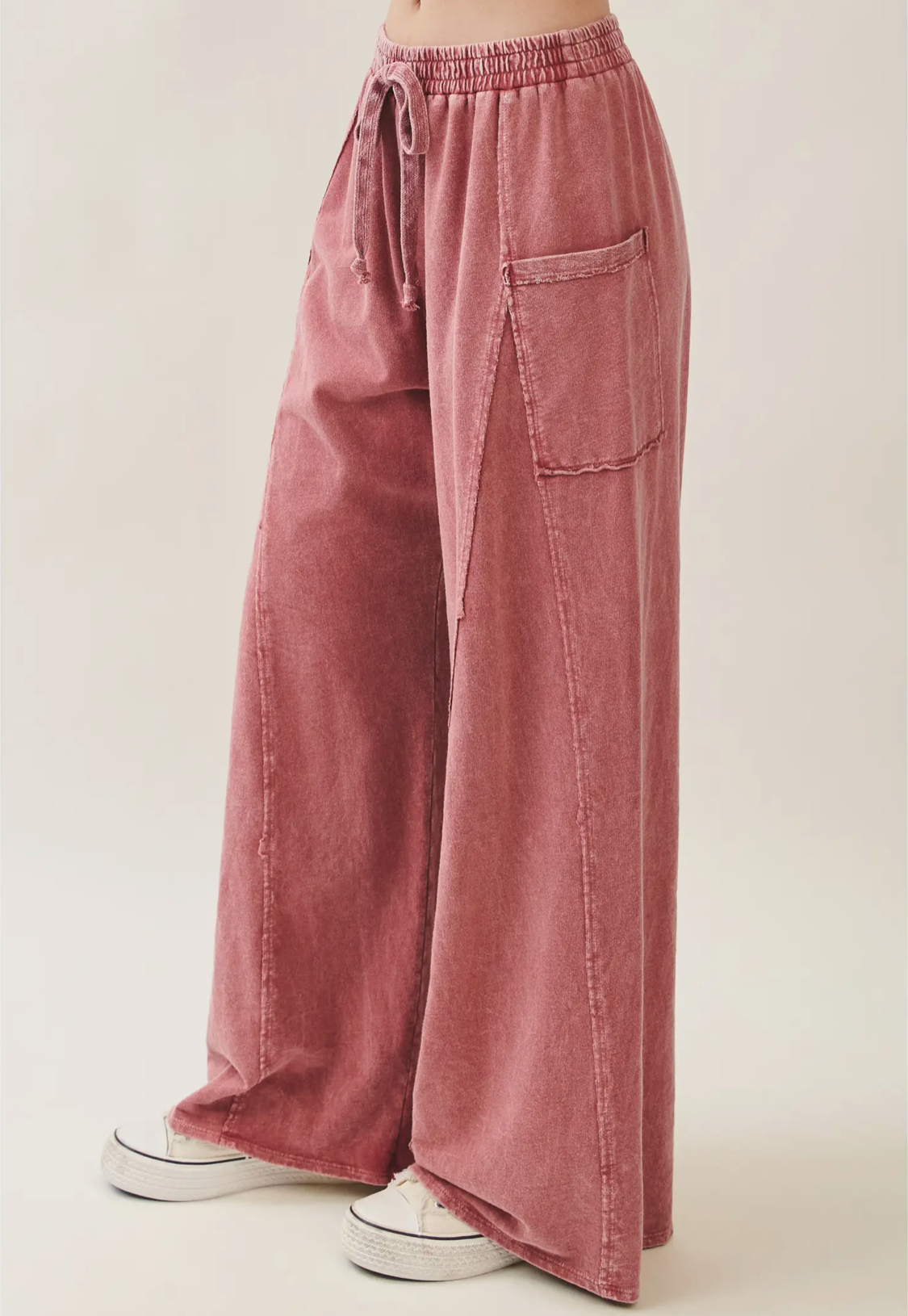 Mineral Washed Flare Terry Pants-terracotta