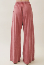 Mineral Washed Flare Terry Pants-terracotta