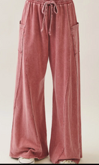 Mineral Washed Flare Terry Pants-terracotta