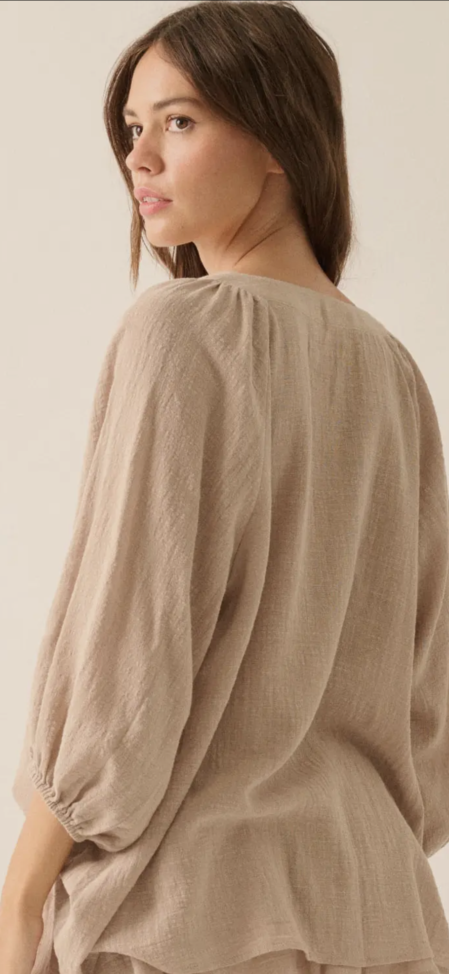 Textured Button-Front Three Quarter Sleeve Top