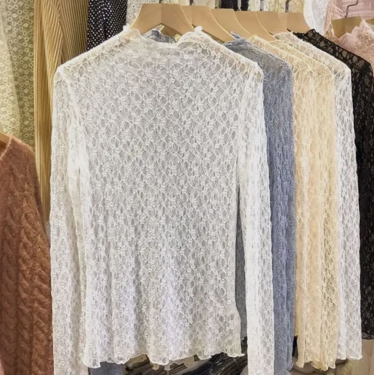 Textured Floral Lace Sheer Mesh See Through Layering Top White