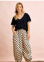 Thermal Knit V Neck Short Sleeve Top with Crochet Trim Detail