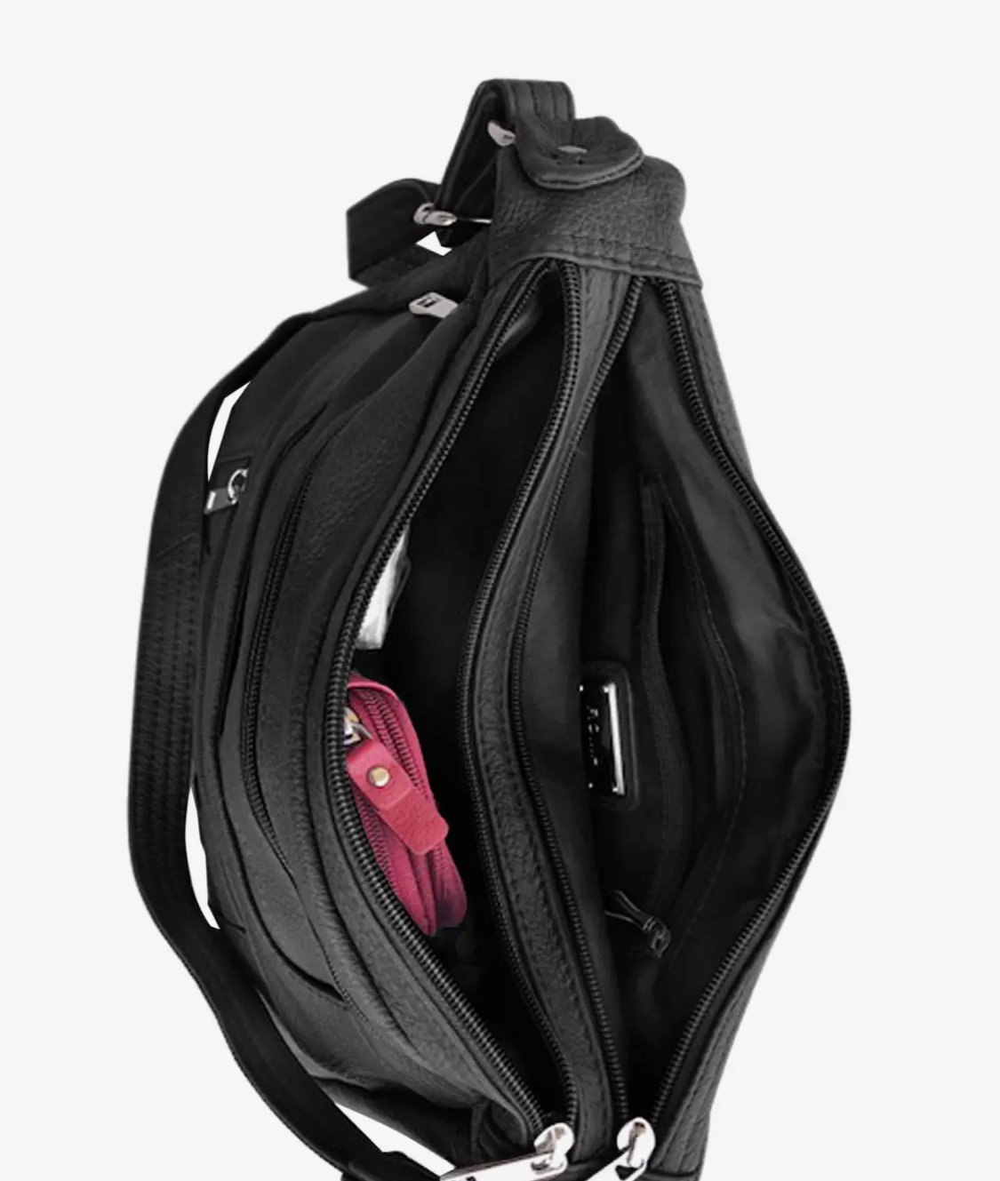 Top Grain Cowhide Leather Crossbody Shoulder Bag-Black