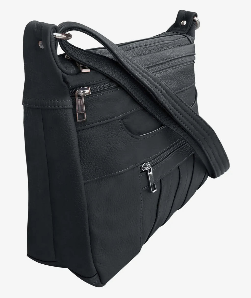 Top Grain Cowhide Leather Crossbody Shoulder Bag-Black