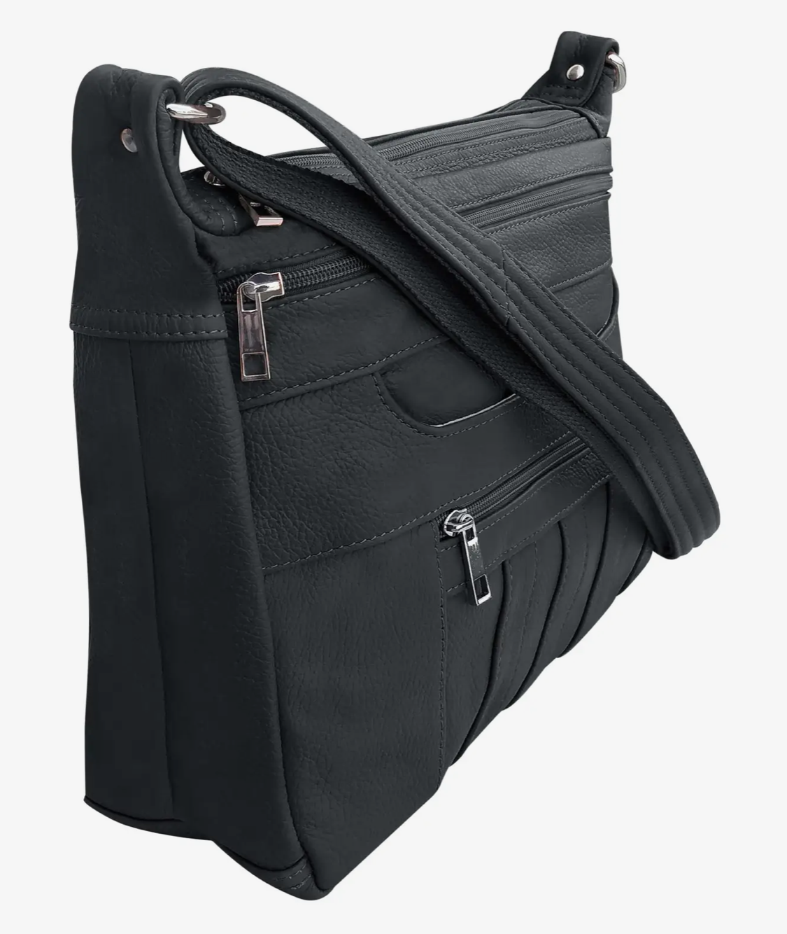 Top Grain Cowhide Leather Crossbody Shoulder Bag-Black