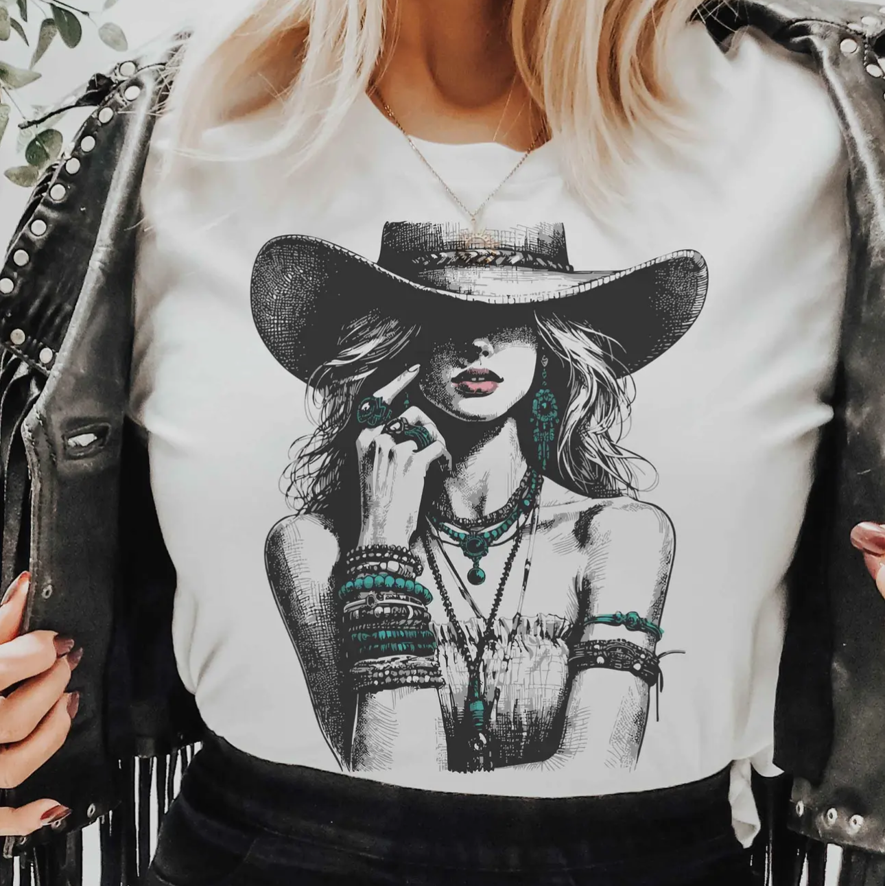 Turquoise Cowgirl Tee with bling