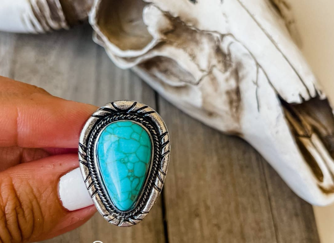 Western Teardrop Stone Cuff Ring Turquoise