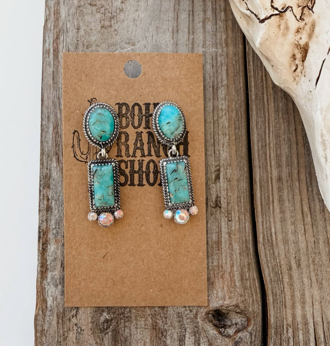 Western Rectangle Shape Stone Dangle Earrings