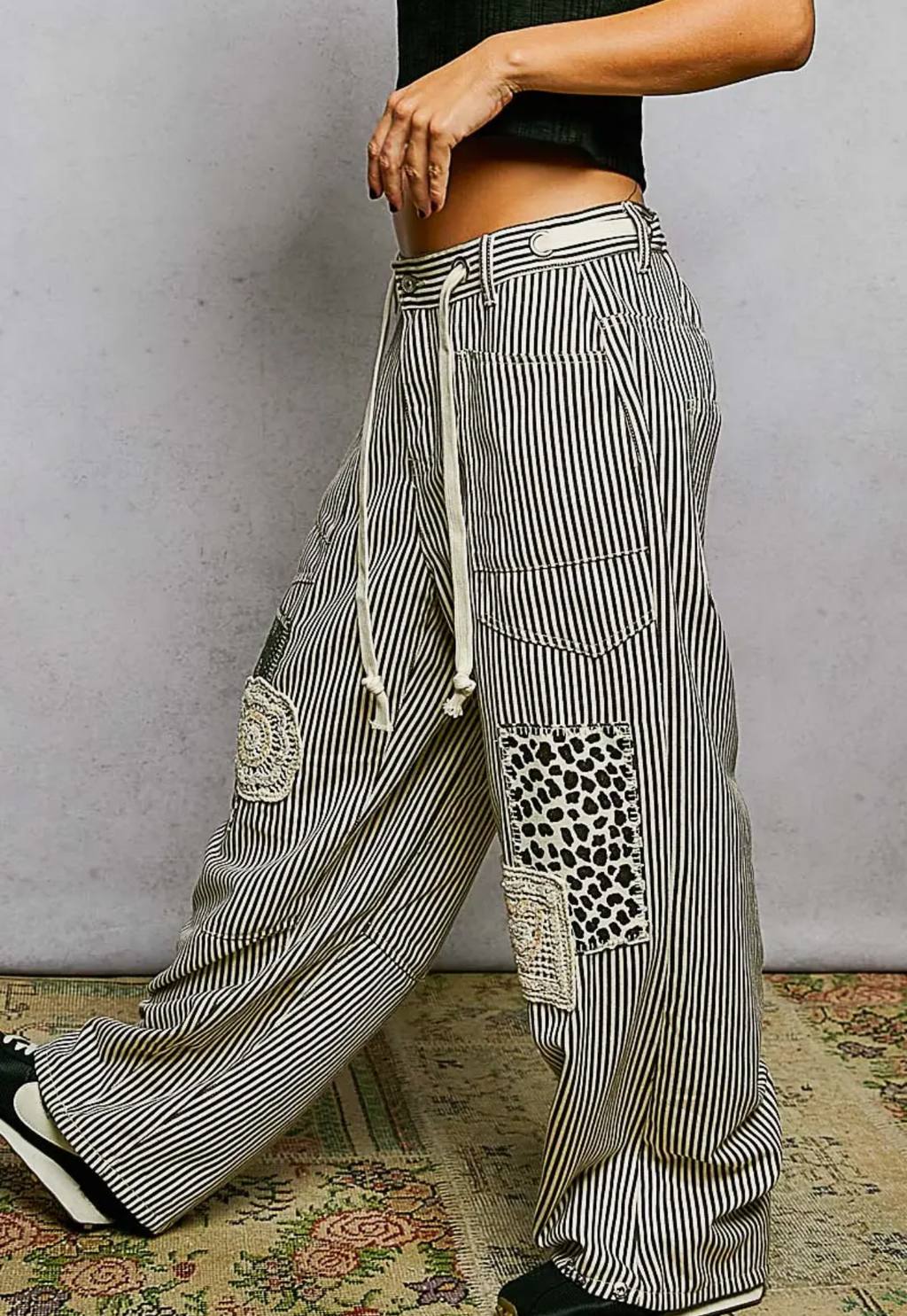 Twill Denim Patchwork Straight Pants