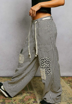 Twill Denim Patchwork Straight Pants