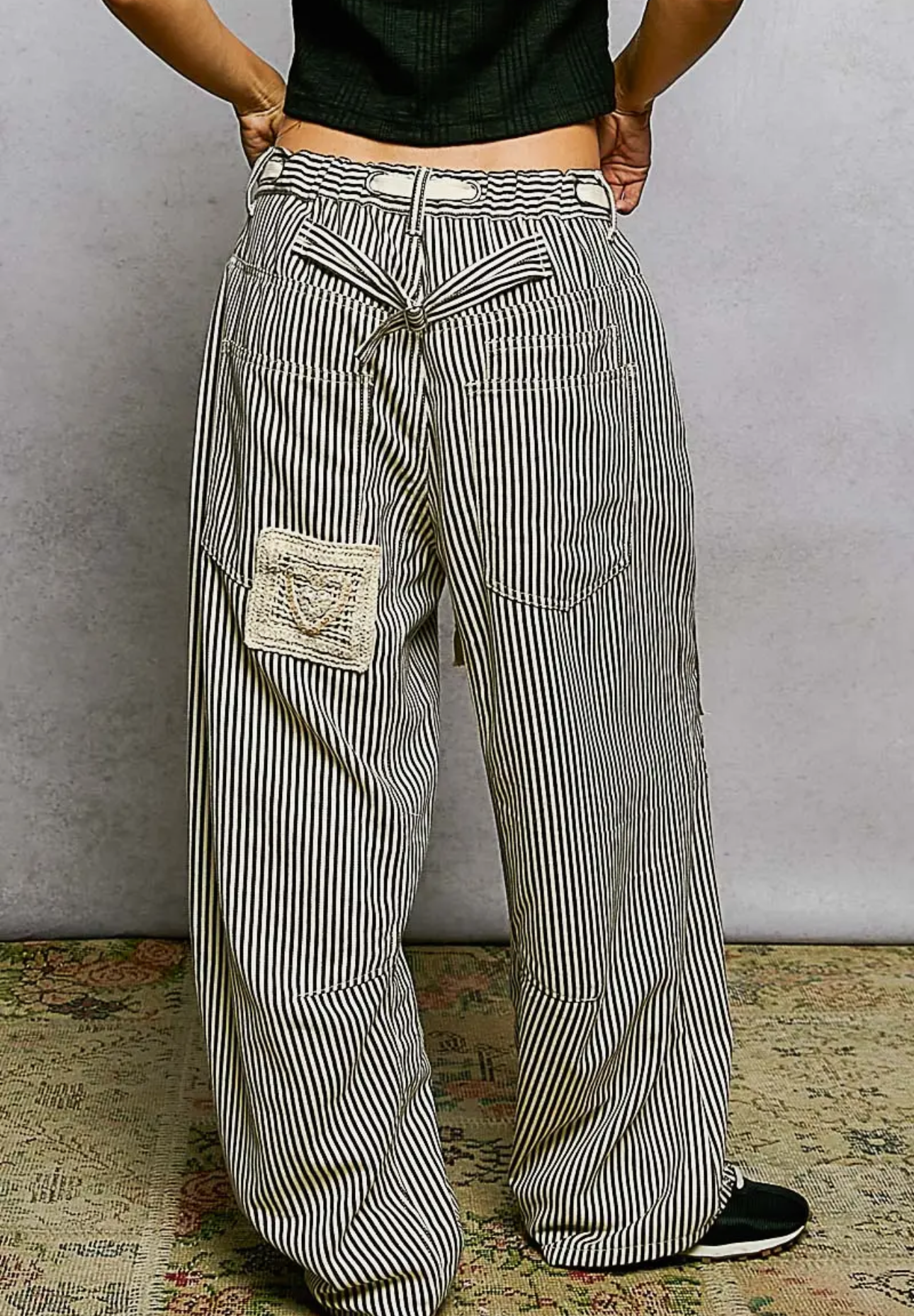 Twill Denim Patchwork Straight Pants