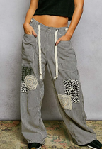 Twill Denim Patchwork Straight Pants