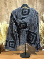 Hand Knit Square Hooded Button Closure Cardigan