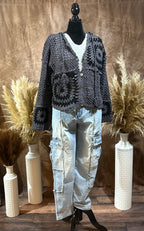 Hand Knit Square Hooded Button Closure Cardigan