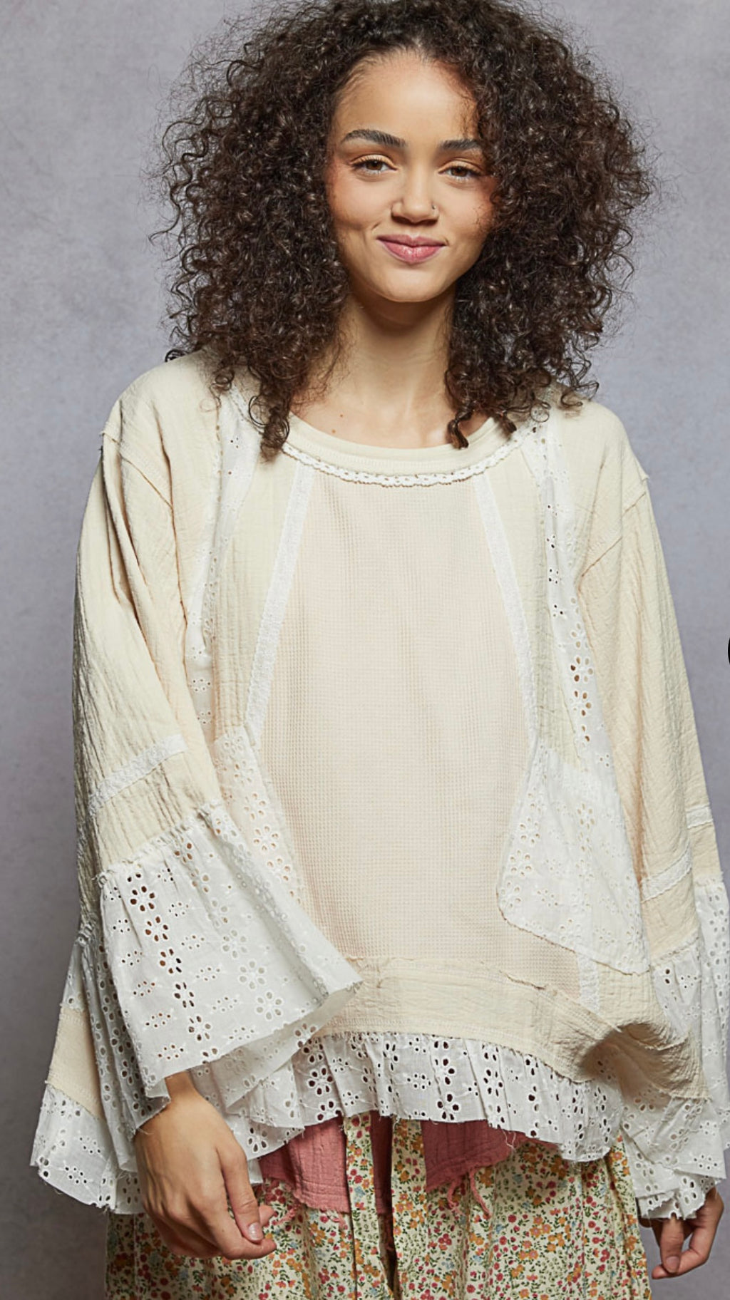 3/4 Long Sleeve Round Neck Top