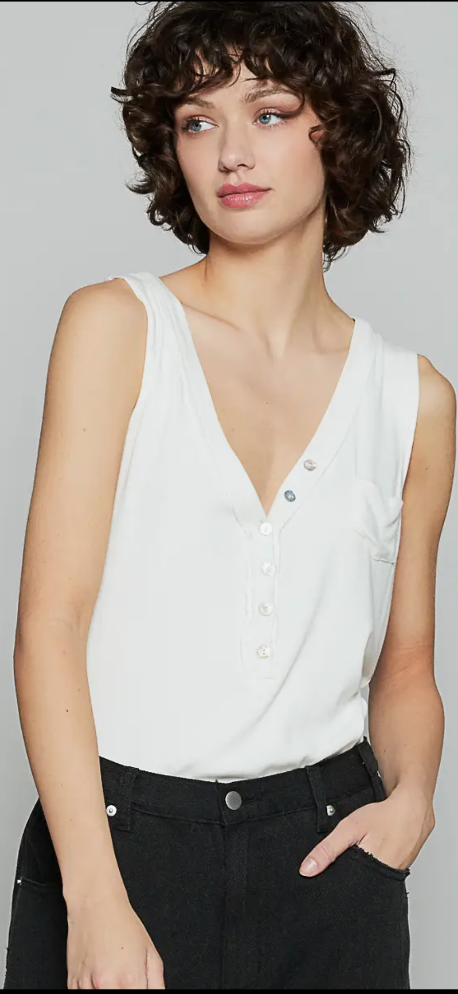 Sleeveless V-neck Button Closure Casual Knit Top