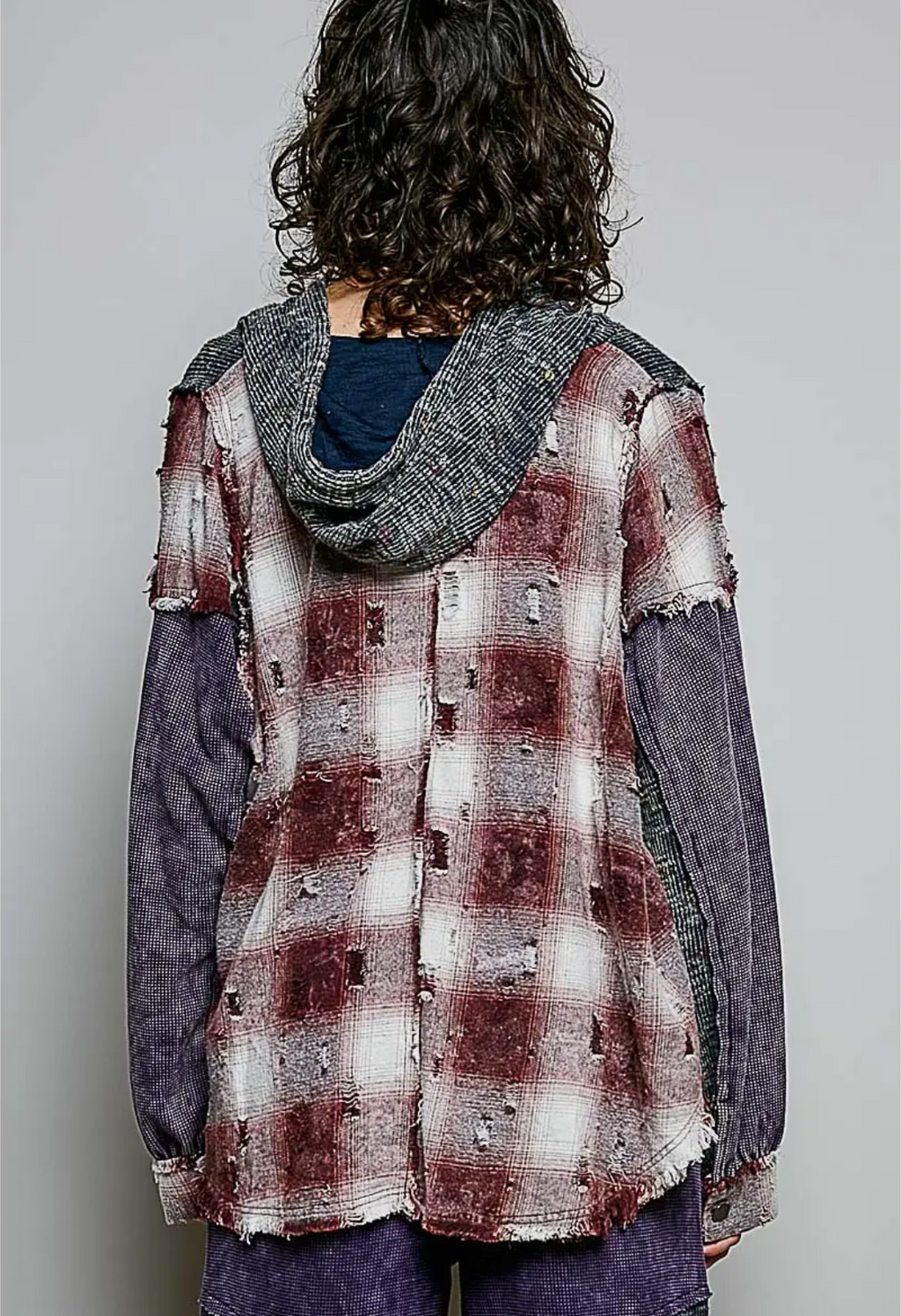 Thermal Print Patch Solid Vintage Washing Woven Hooded Top