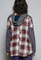Thermal Print Patch Solid Vintage Washing Woven Hooded Top