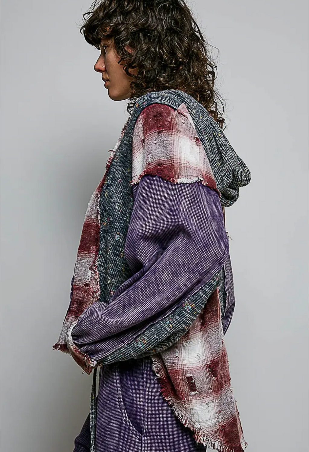 Thermal Print Patch Solid Vintage Washing Woven Hooded Top
