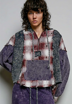 Thermal Print Patch Solid Vintage Washing Woven Hooded Top