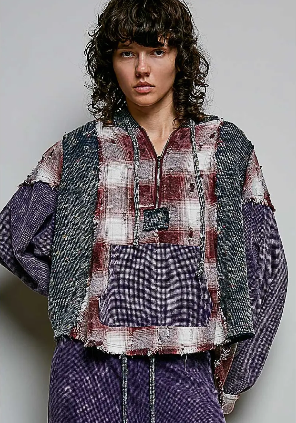 Thermal Print Patch Solid Vintage Washing Woven Hooded Top