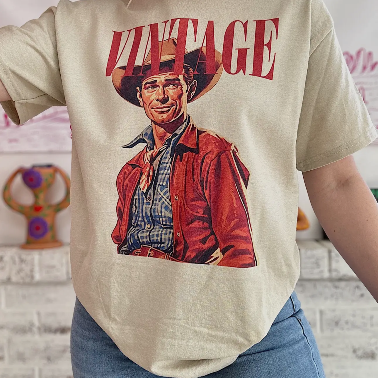 Vintage Cowboy Tee-sand