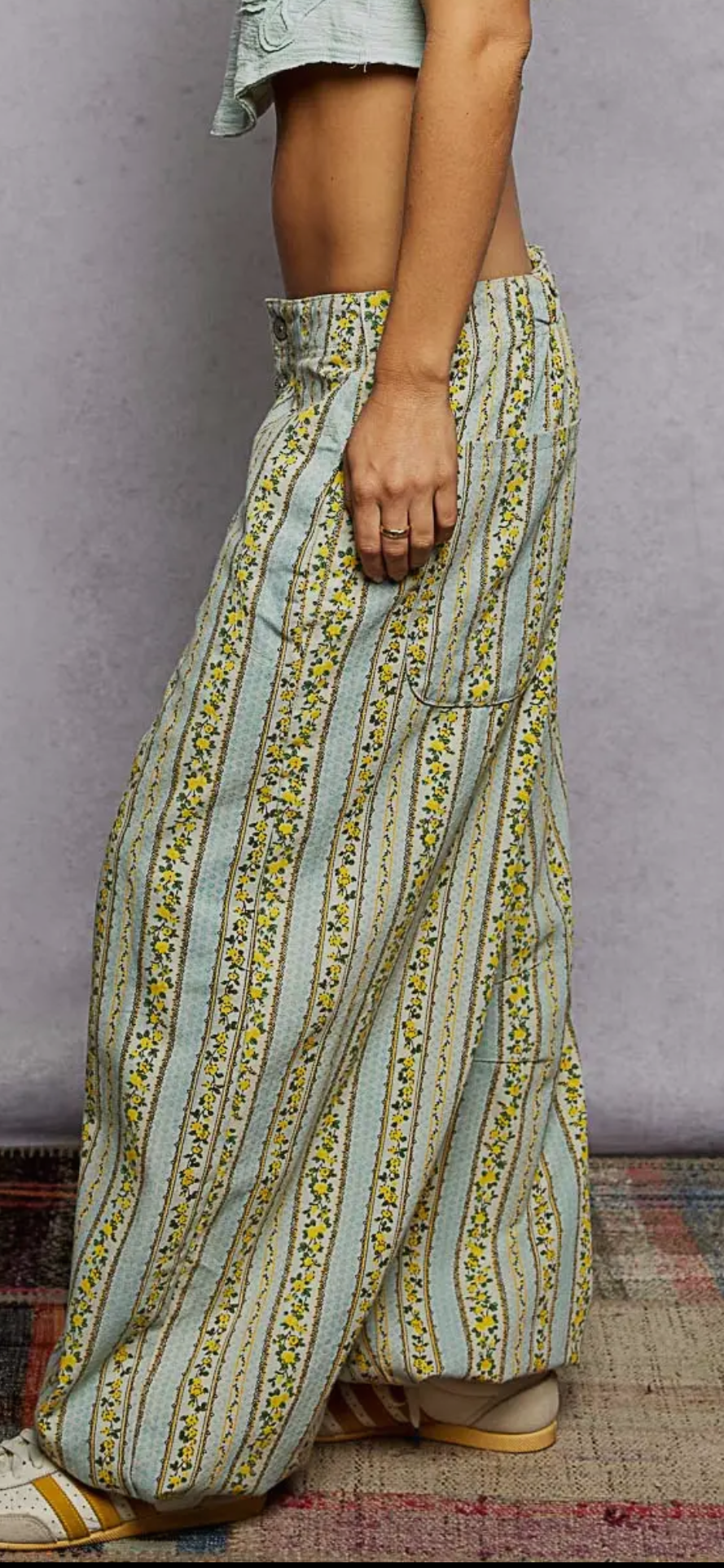 Vintage Washing Printed Twill Relaxed Fit Floral Pants
