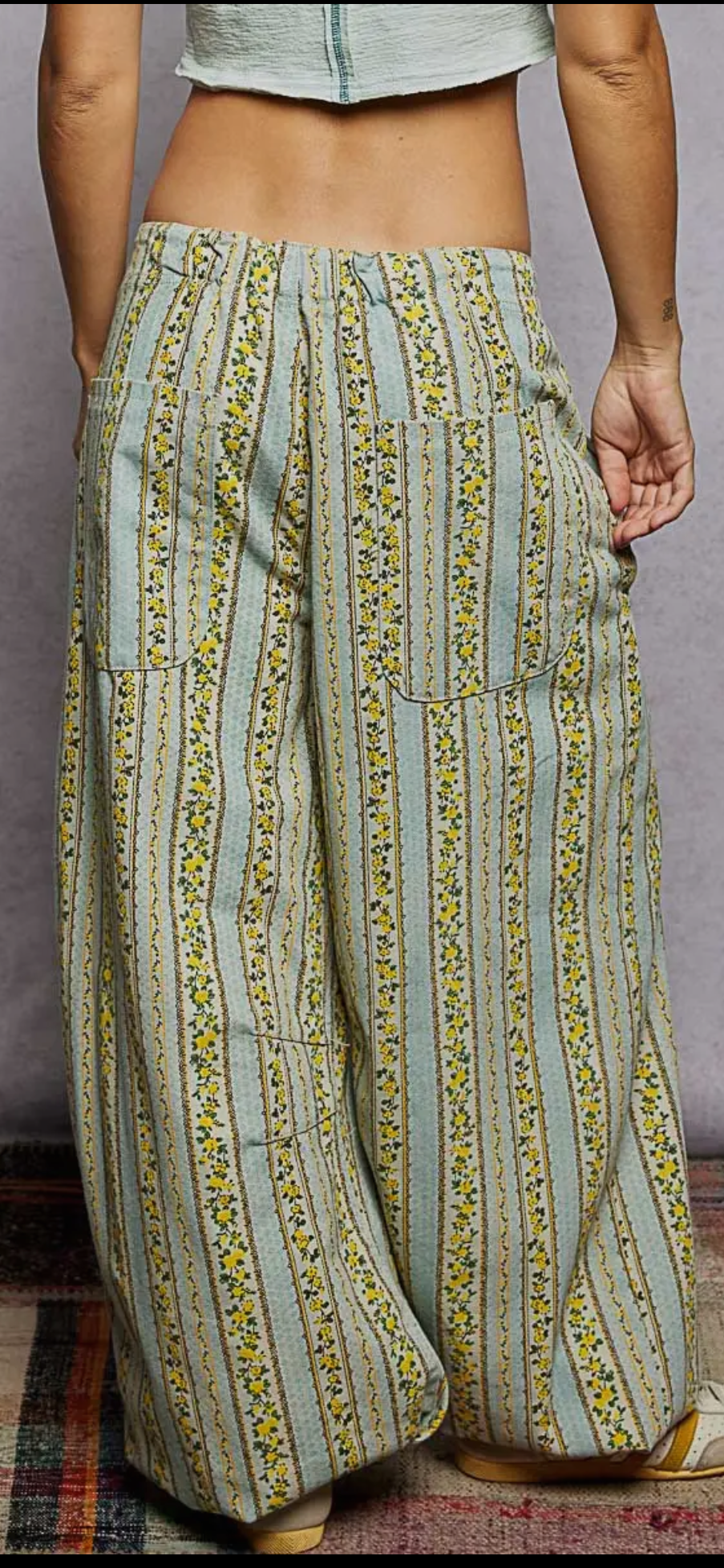 Vintage Washing Printed Twill Relaxed Fit Floral Pants