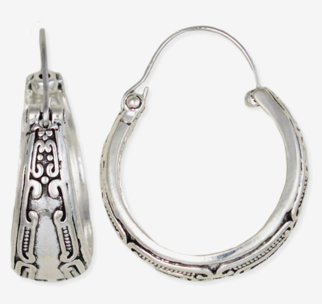 Vintage Round Silver Hoop Earrings