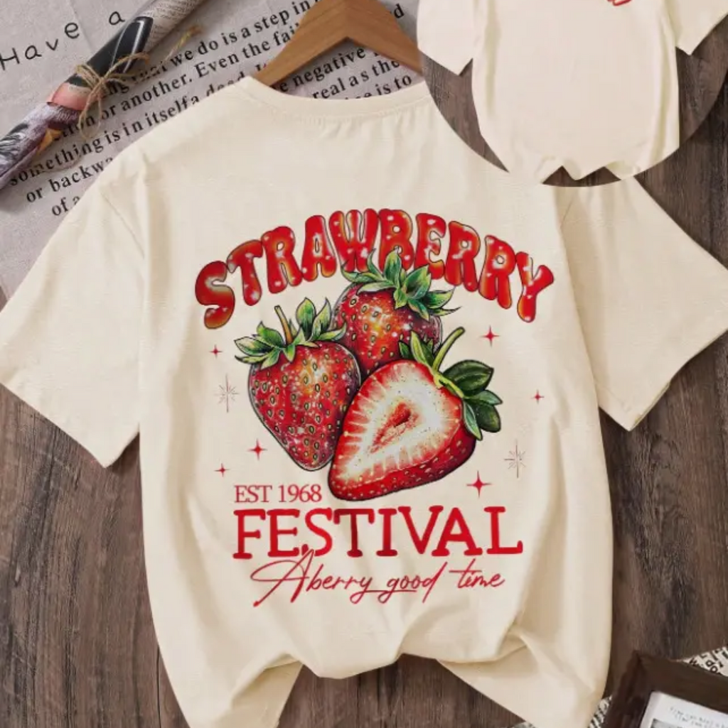 Vintage Strawberry Shirt Retro Graphic Cotton Tee
