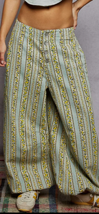 Vintage Washing Printed Twill Relaxed Fit Floral Pants