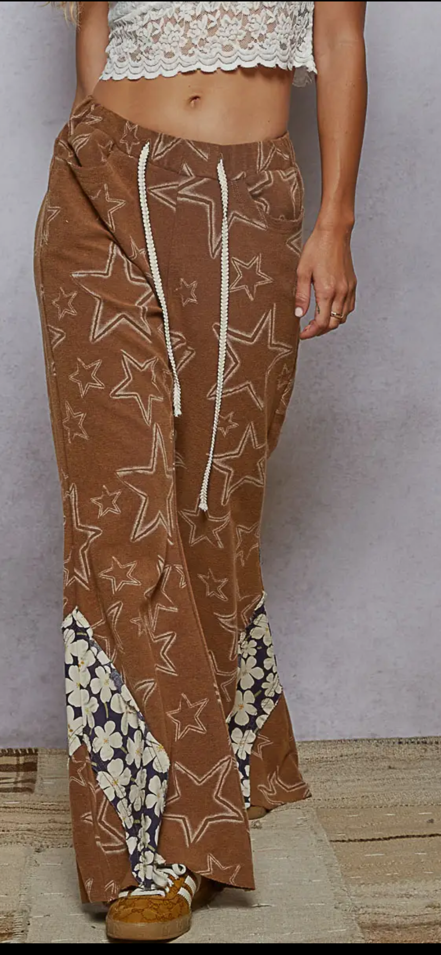 Vintage Washing Star Pattern Edge Cut Flared Knit Pants