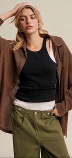 Waffle Knit Button-Down Shacket