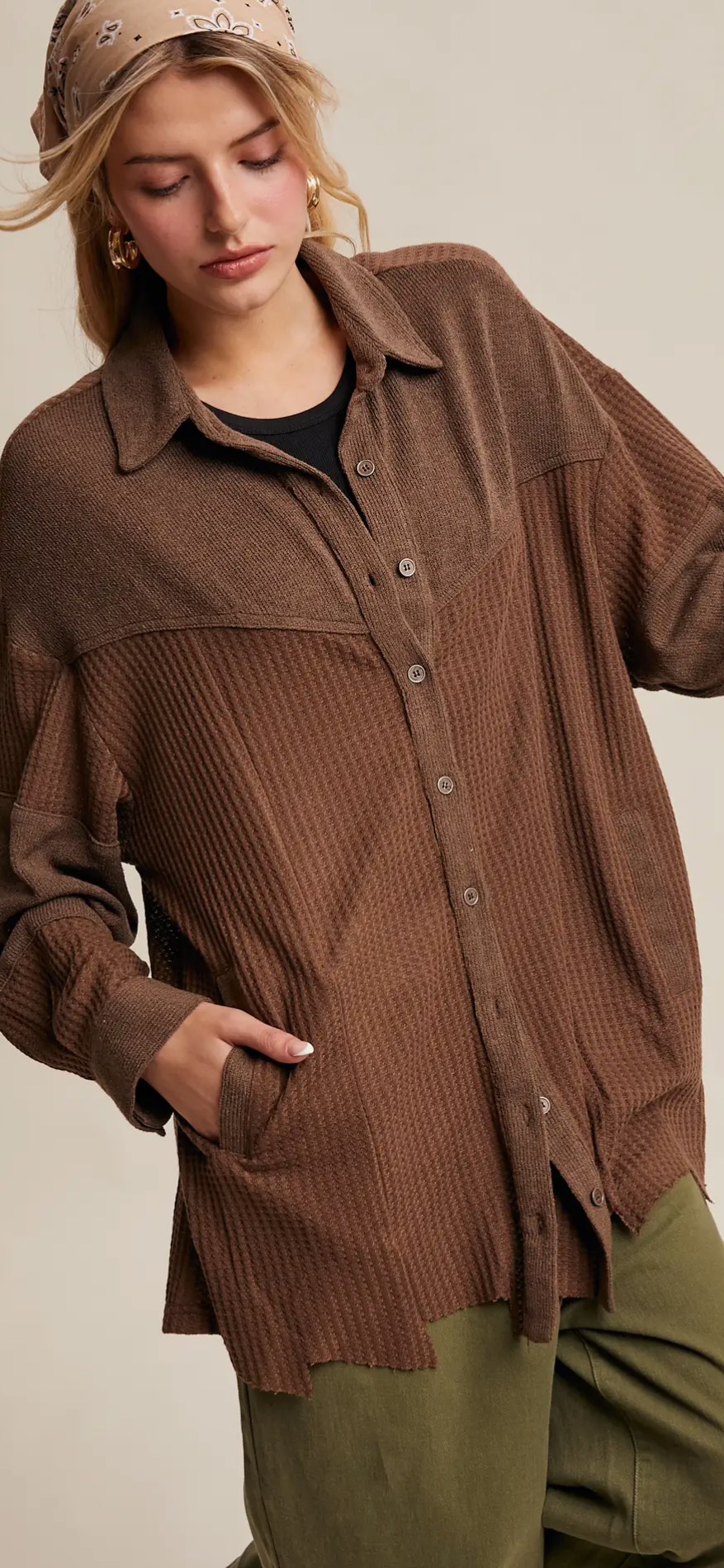 Waffle Knit Button-Down Shacket