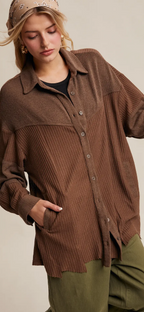 Waffle Knit Button-Down Shacket