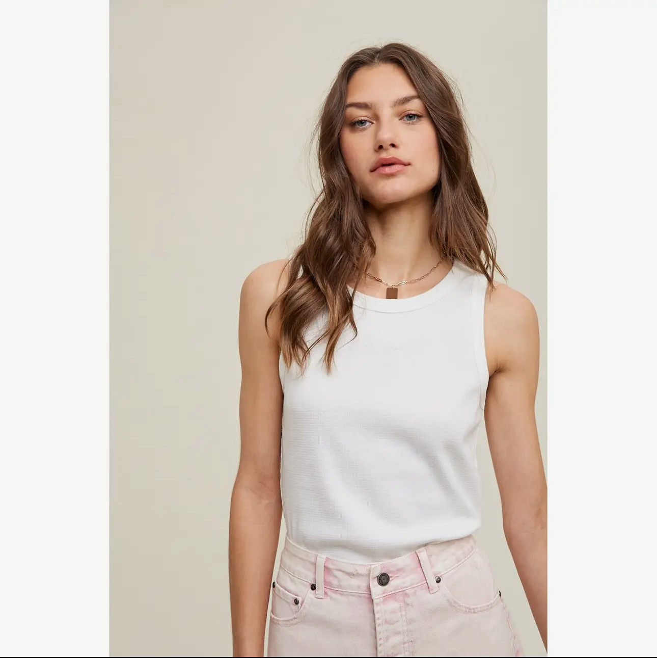 Waffle Knit Tank Top-off white