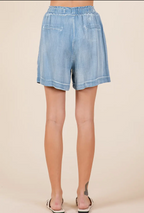 Washed Chambray Elastic Waist Shorts