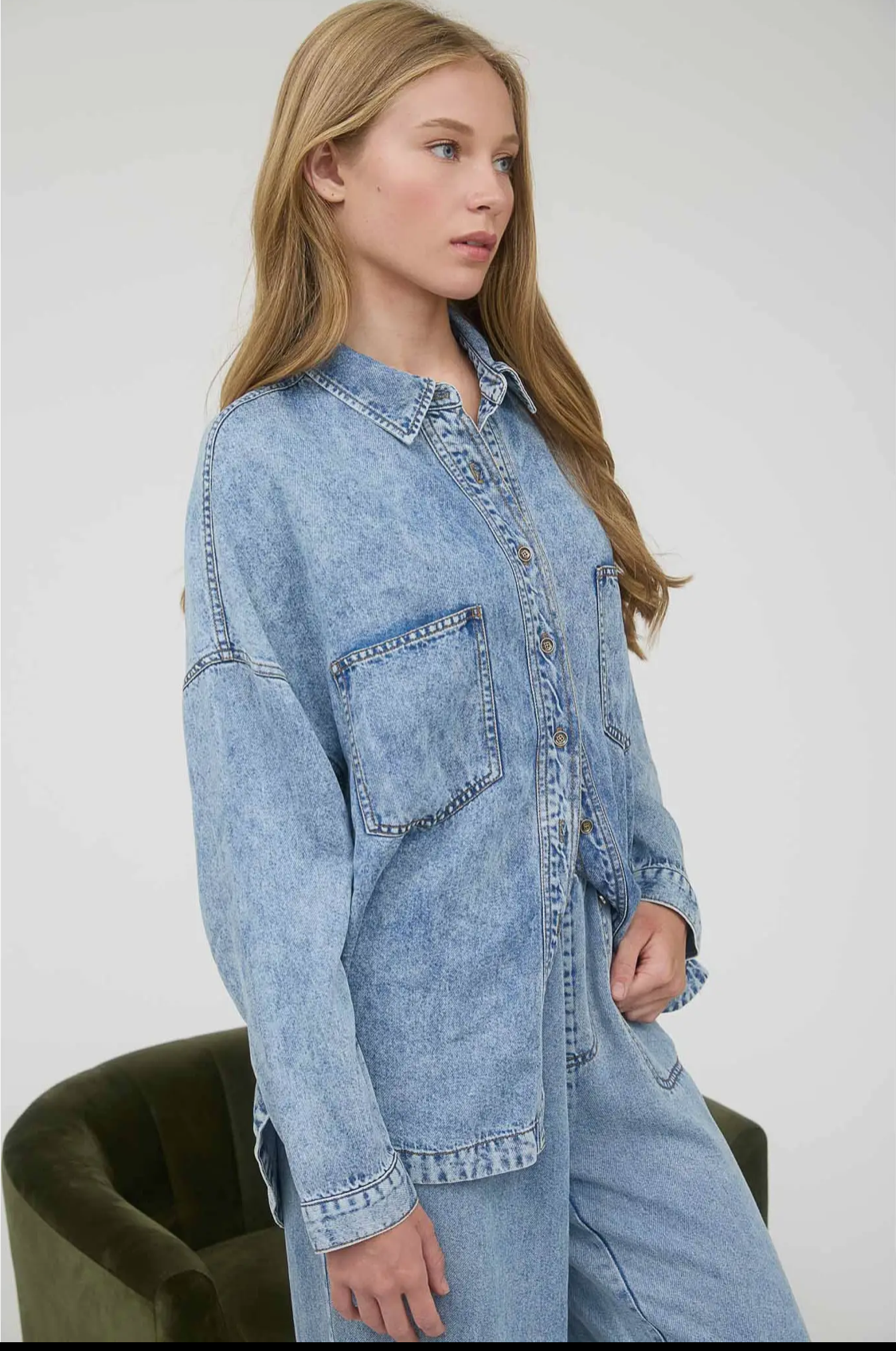 Washed Cambray Button Down Long Sleeve Shirt