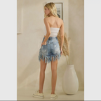 Washed Frayed Hem Denim Shorts