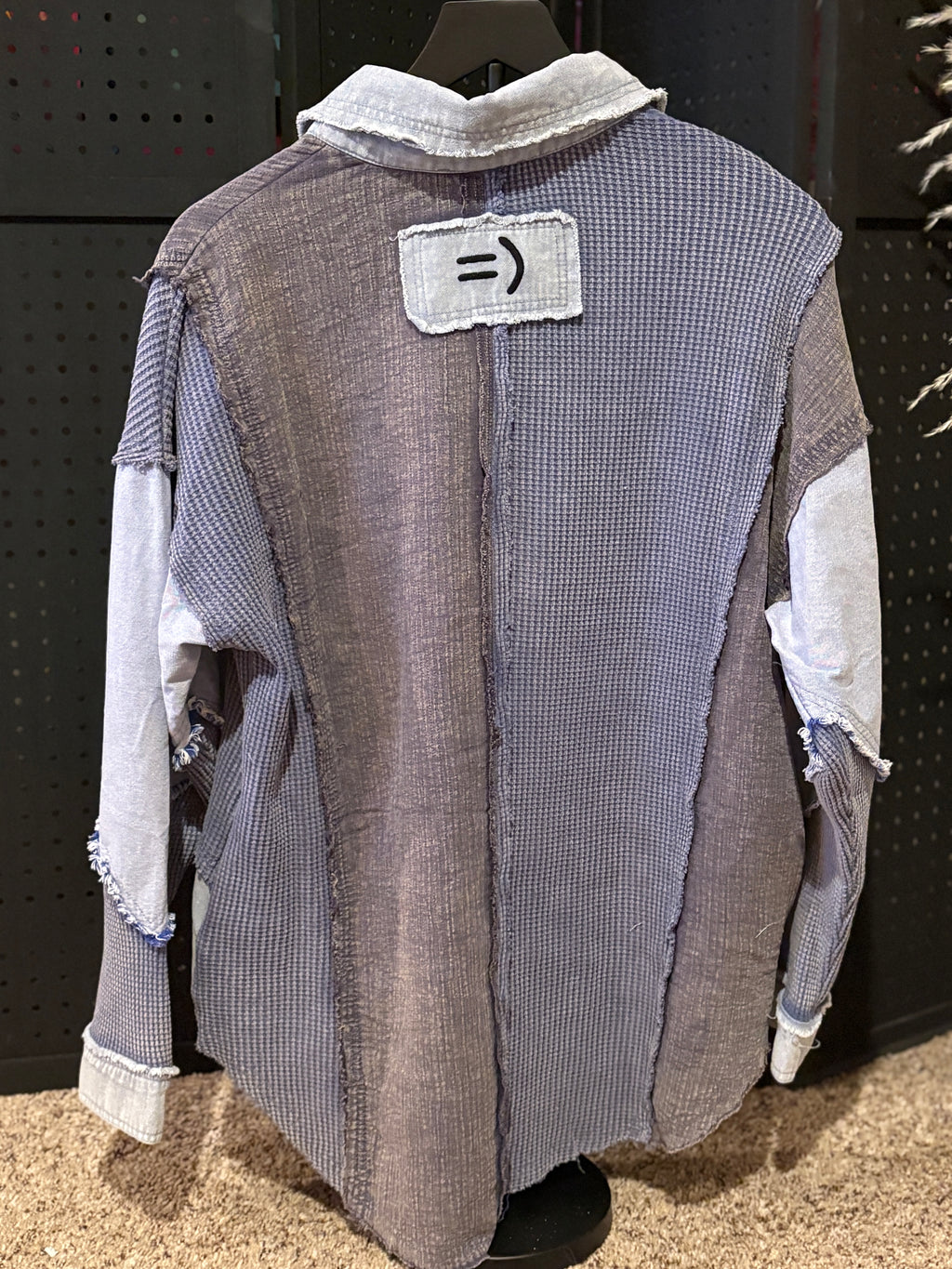 Washed Mix Fabric Loose Fit Shirt Blue