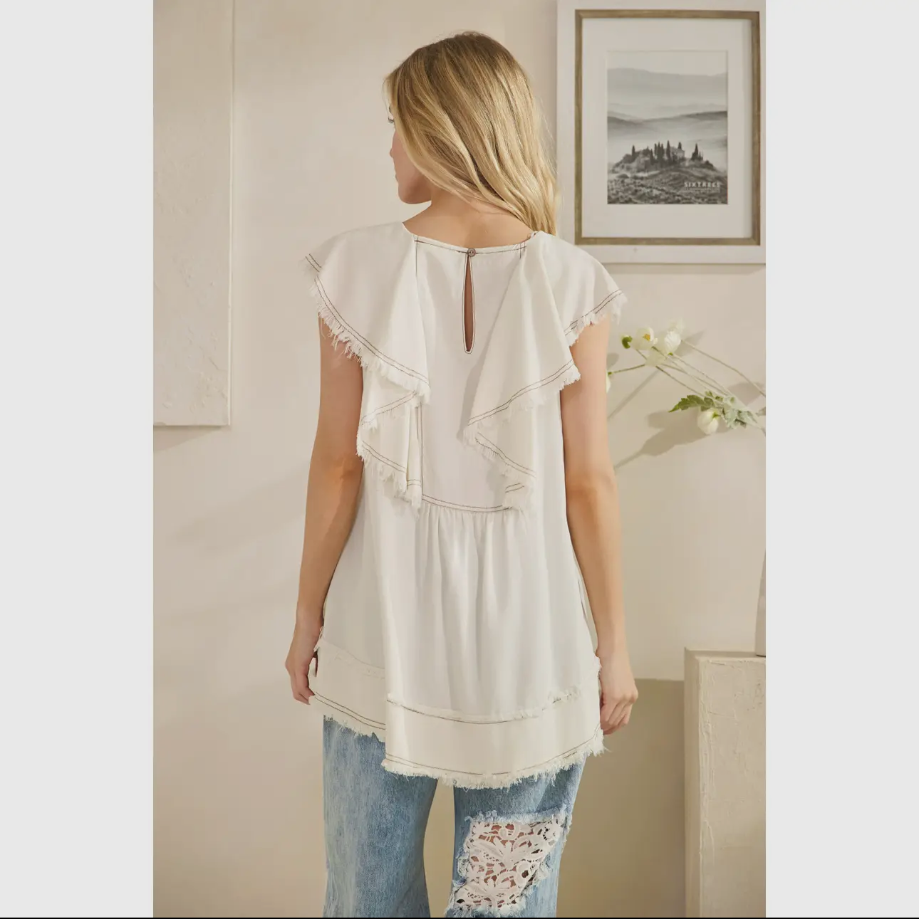 Washed Ruffle Collar Tencel Sleeveless Top